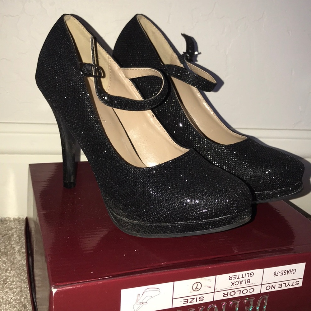 Black glitter heels